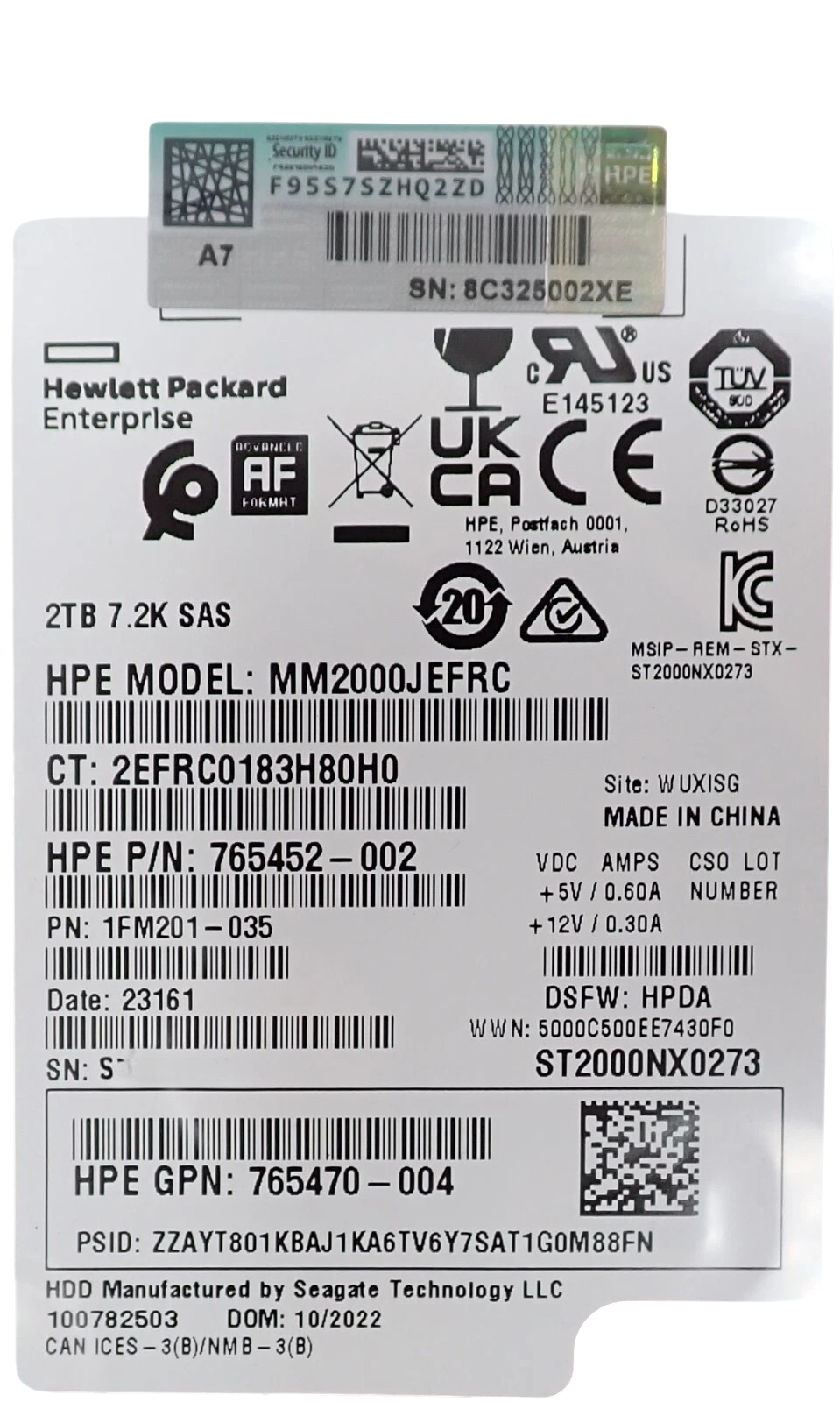 HP 2TB 7.2K SAS 12G 2.5" Hot-Plug HDD P30575-001 P28505-B21 for Gen10+/11