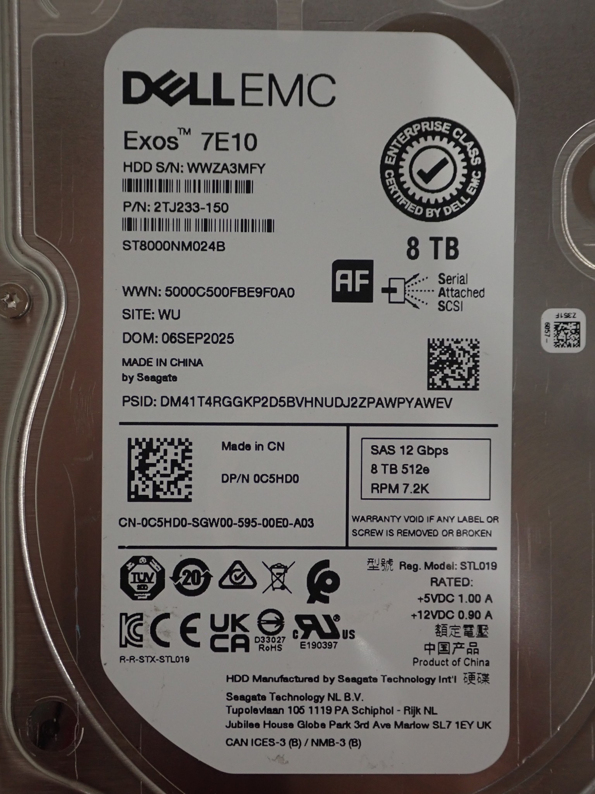 NEW Dell EMC 8TB 7.2K SAS 12G Enterprise 512e 3.5" HDD C5HD0 ST8000NM024B