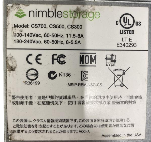 Nimble CS300 16-Bay 3U Storage Array Dual Controller Dual PSU CS300-2T-36T-1200F