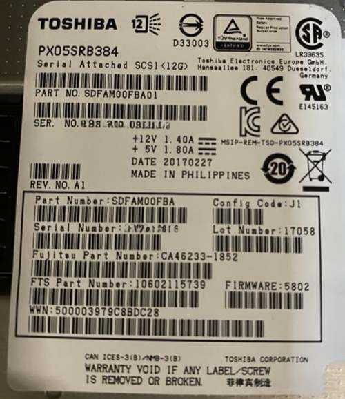 Fujitsu 3.84TB 12G SAS TLC RI 2.5" SFF SSD CA08226-E906 CA46233-1852 PX05SRB384