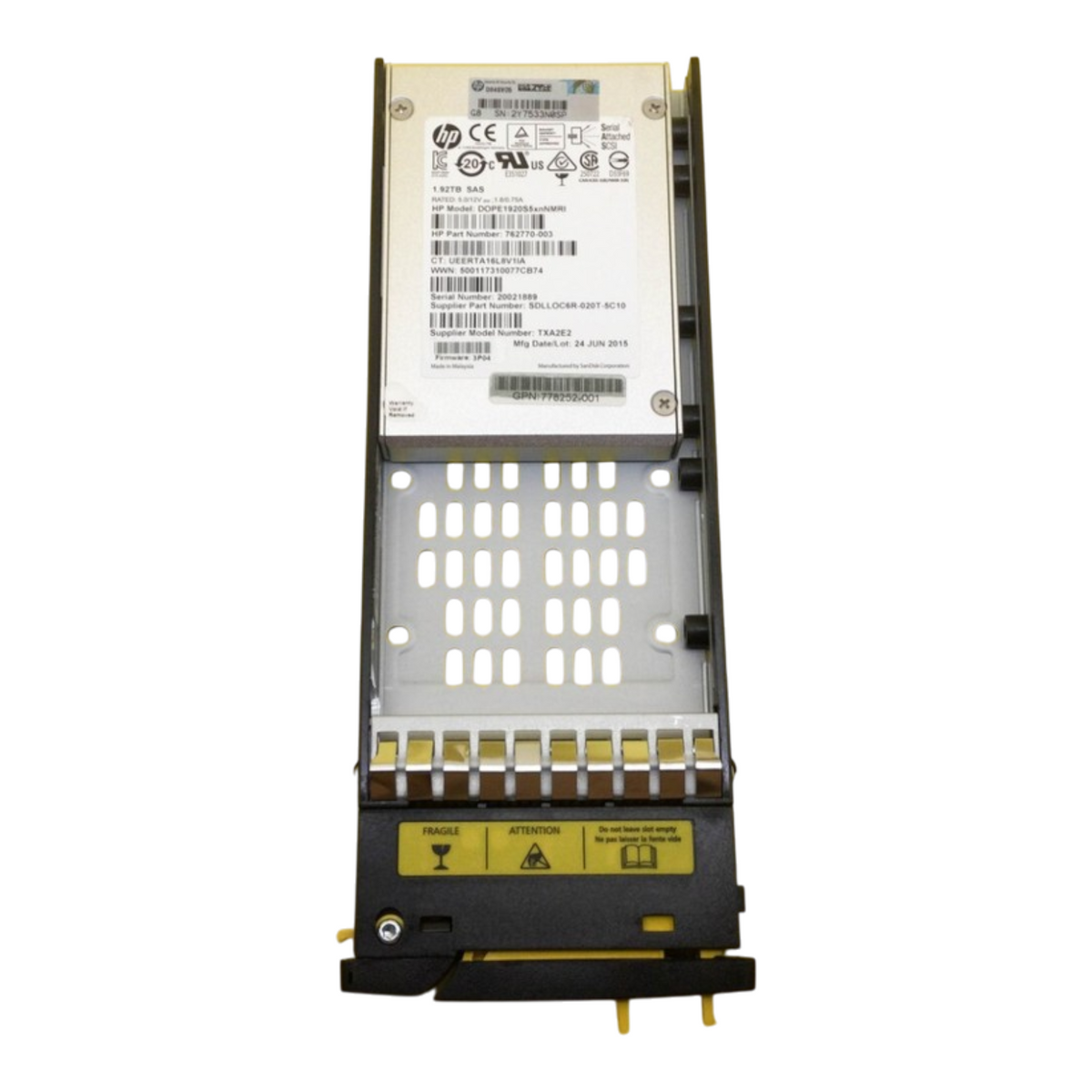 HPE 3PAR 1.92TB SAS 6G 2.5" cMLC Enterprise SSD E7Y57A 873099-001 For M6710