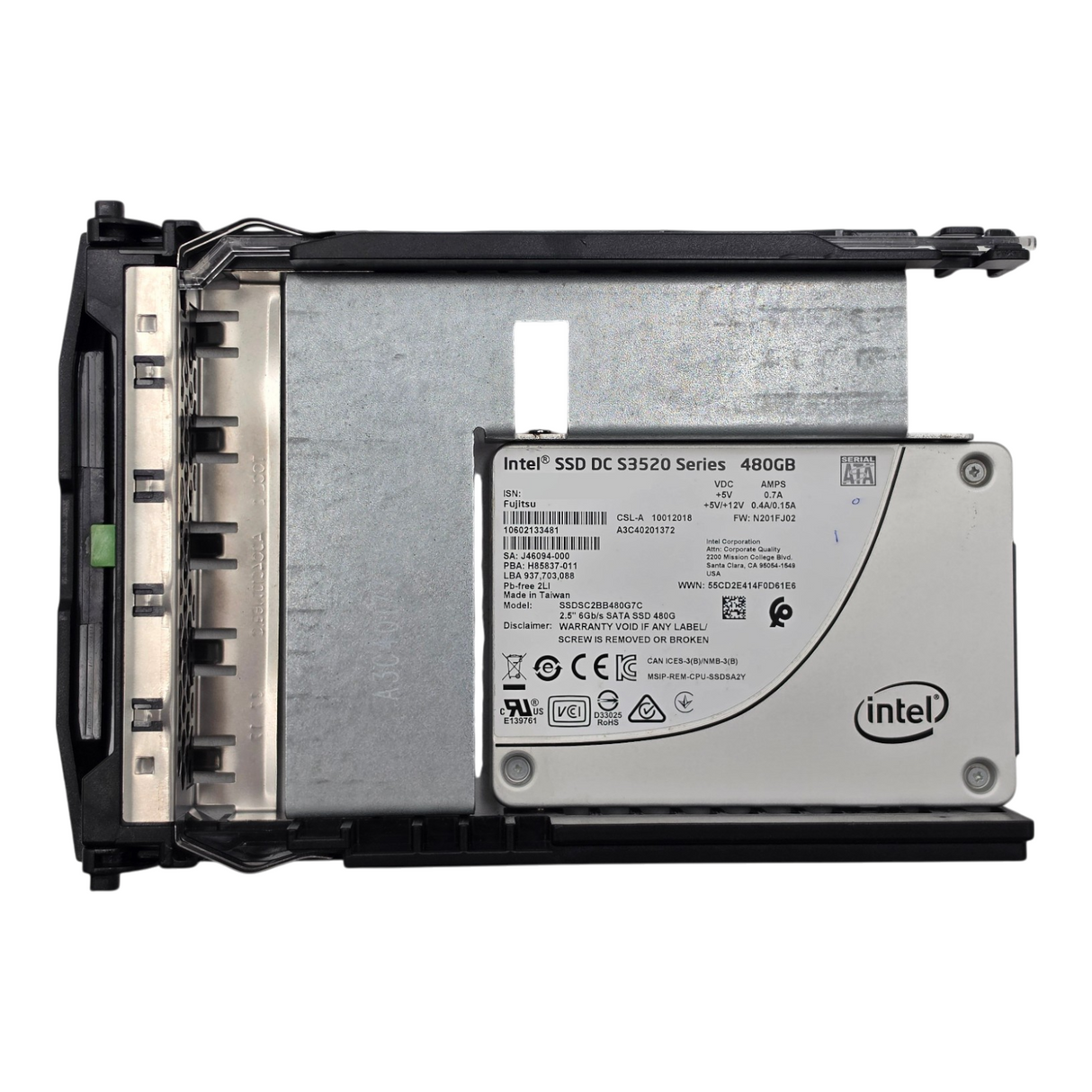 Fujitsu A3C40201372 480GB SATA 6G 2.5" RI MLC SSD S26361-F5632-L480 3.5" Caddy