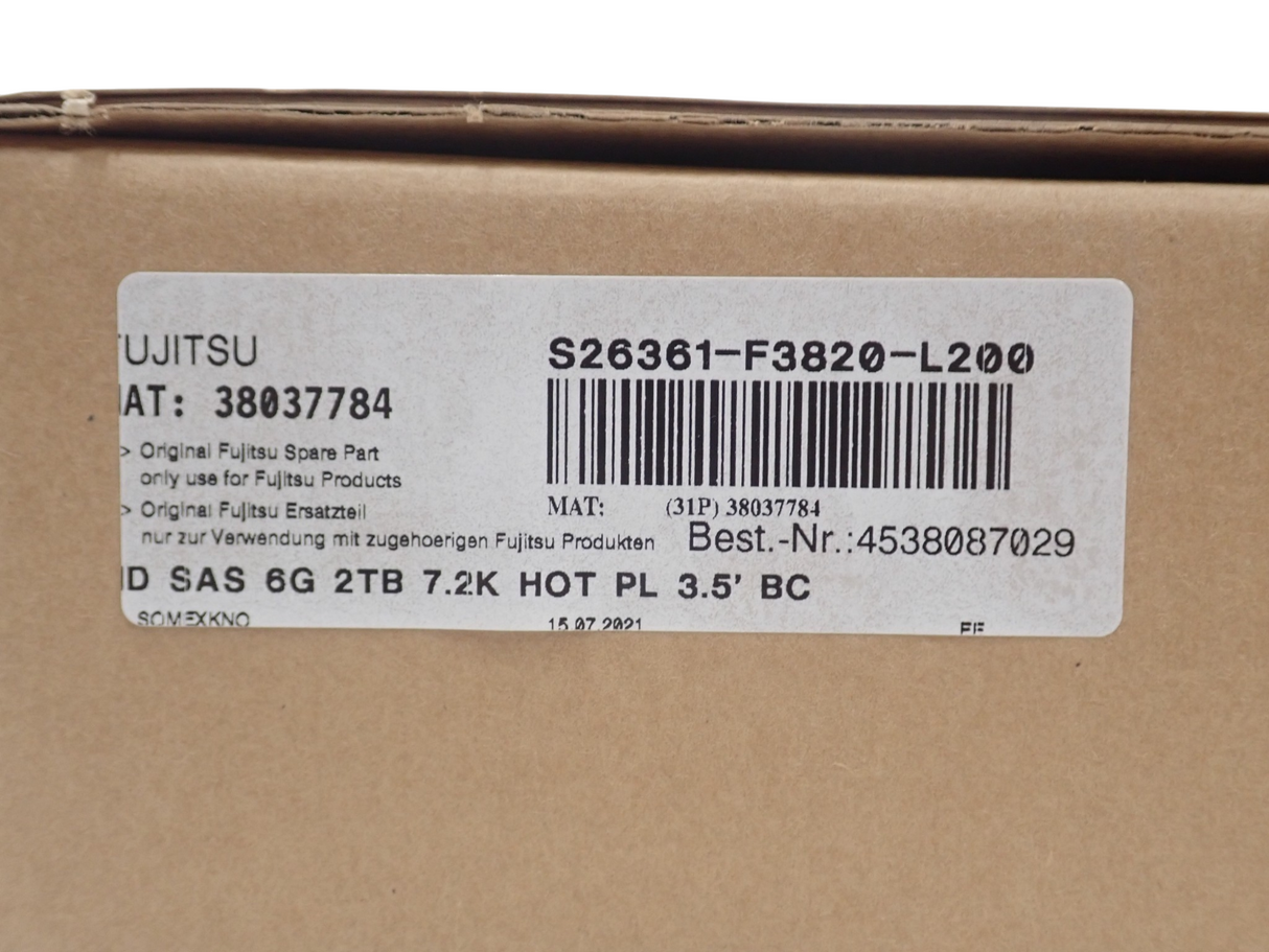 NEW Fujitsu Primergy 2TB 7.2K SAS 6G 3.5" LFF HotPlug HDD S26361-F3820-L200