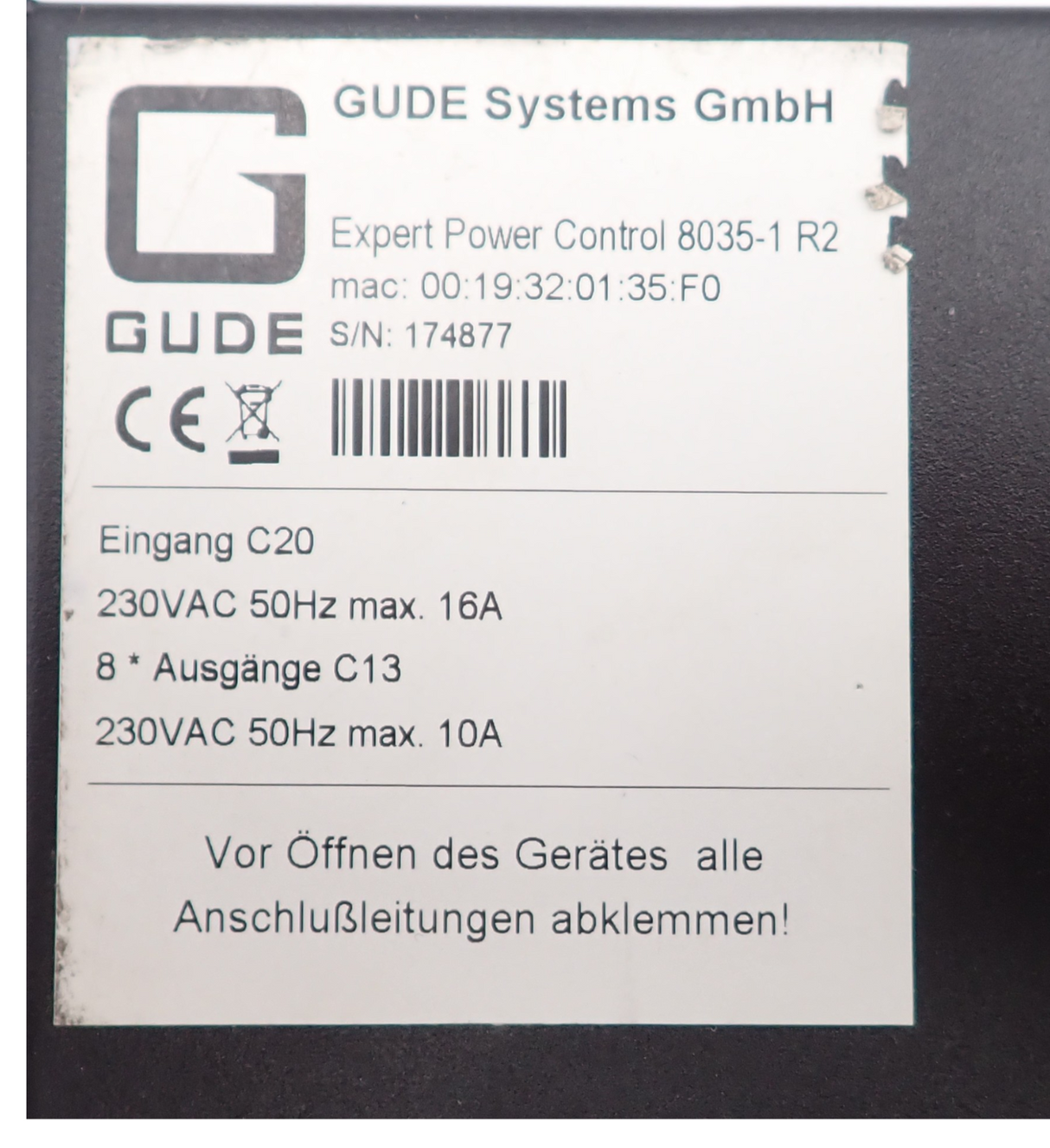 Gude Expert Power Control 8035-1 19" 8-Fold Switched And Outlet-Metered PDU