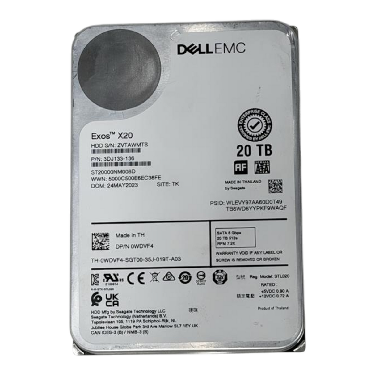 New Dell 20TB 7.2K SATA 6G 512e Hot Swap Enterprise Class 3.5" HDD WDVF4