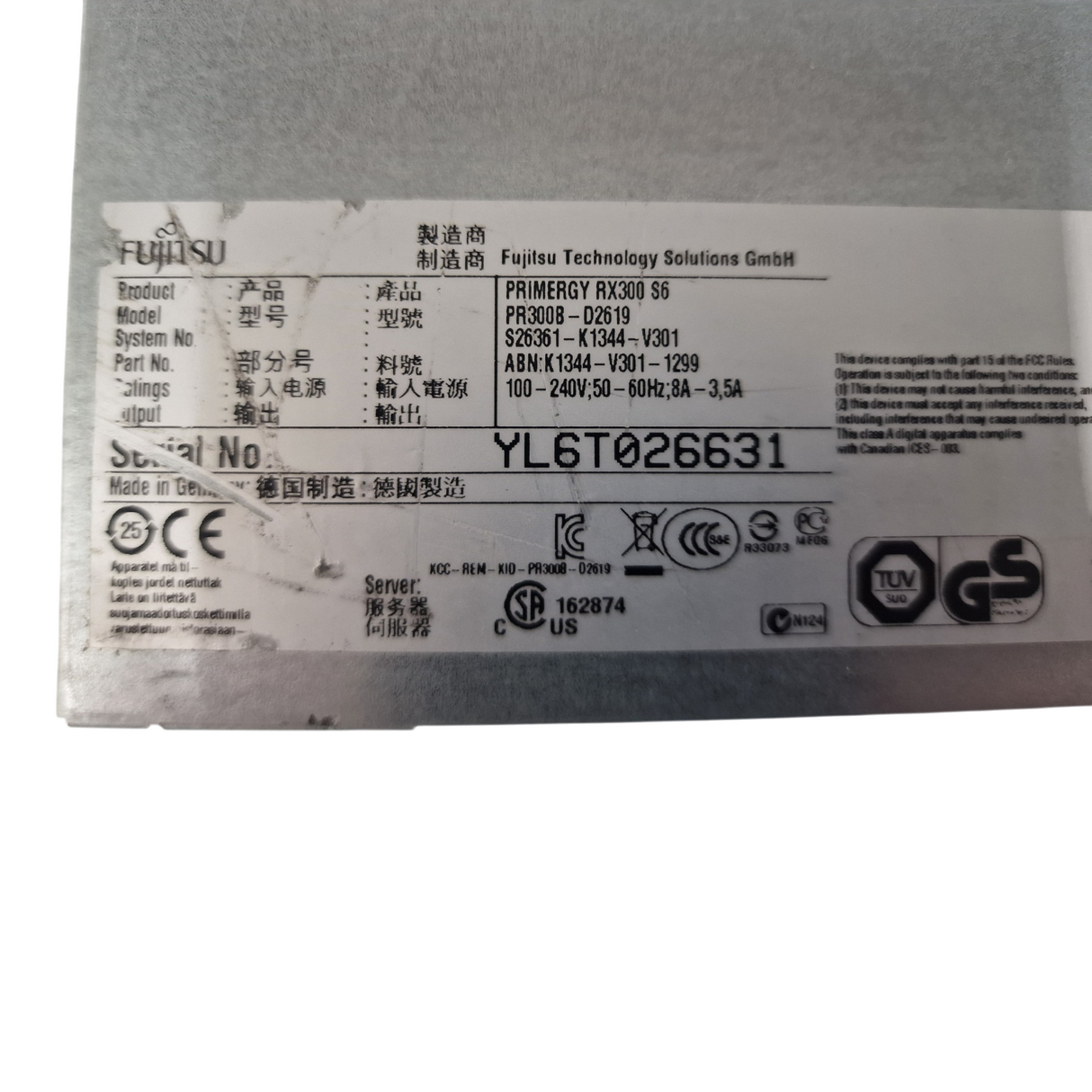Fujitsu Primergy RX300 S6 12x 2.5" SFF SAS/SATA 2U Rack Server CTO + Rails