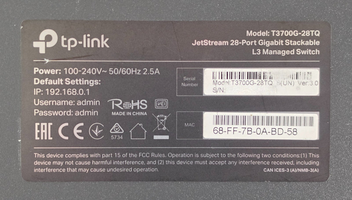 TP-Link T3700G-28TQ JetStream 28-Port Gigabit Stackable Layer 3 Managed Switch