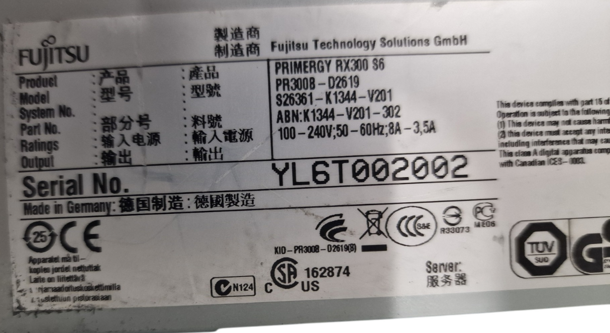 Fujitsu Primergy RX300 S6 8x 2.5" SFF SAS/SATA 2U Rack Server CTO