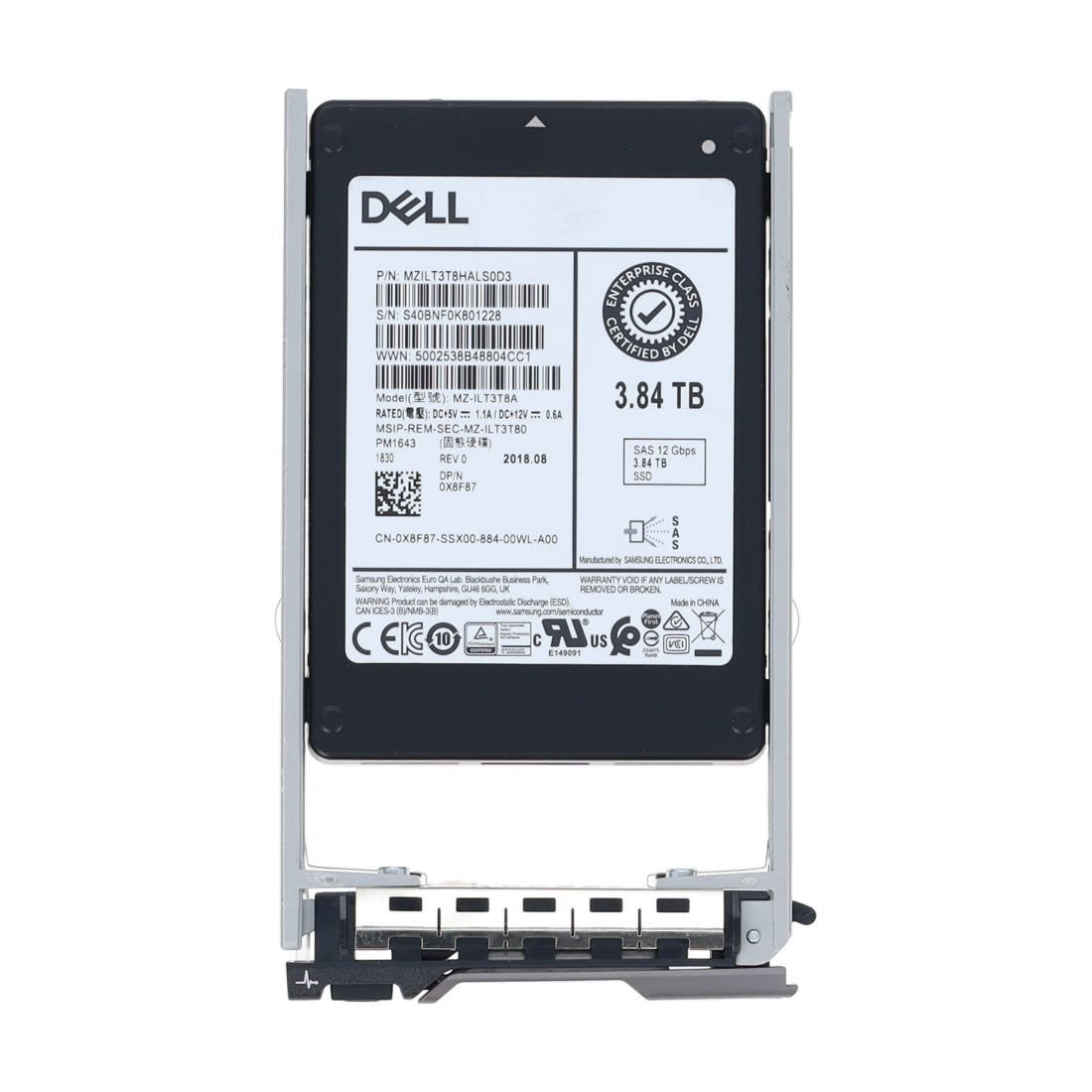 Dell 3.84TB 12G SAS RI 2.5" SFF SSD MZ-ILT3T8A X8F87 In 14th - 17th Gen Caddy