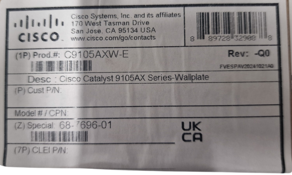 New Cisco C9105AXW-E 9105AX WiFi 6 PoE+ Wall Plate Wireless Access Point