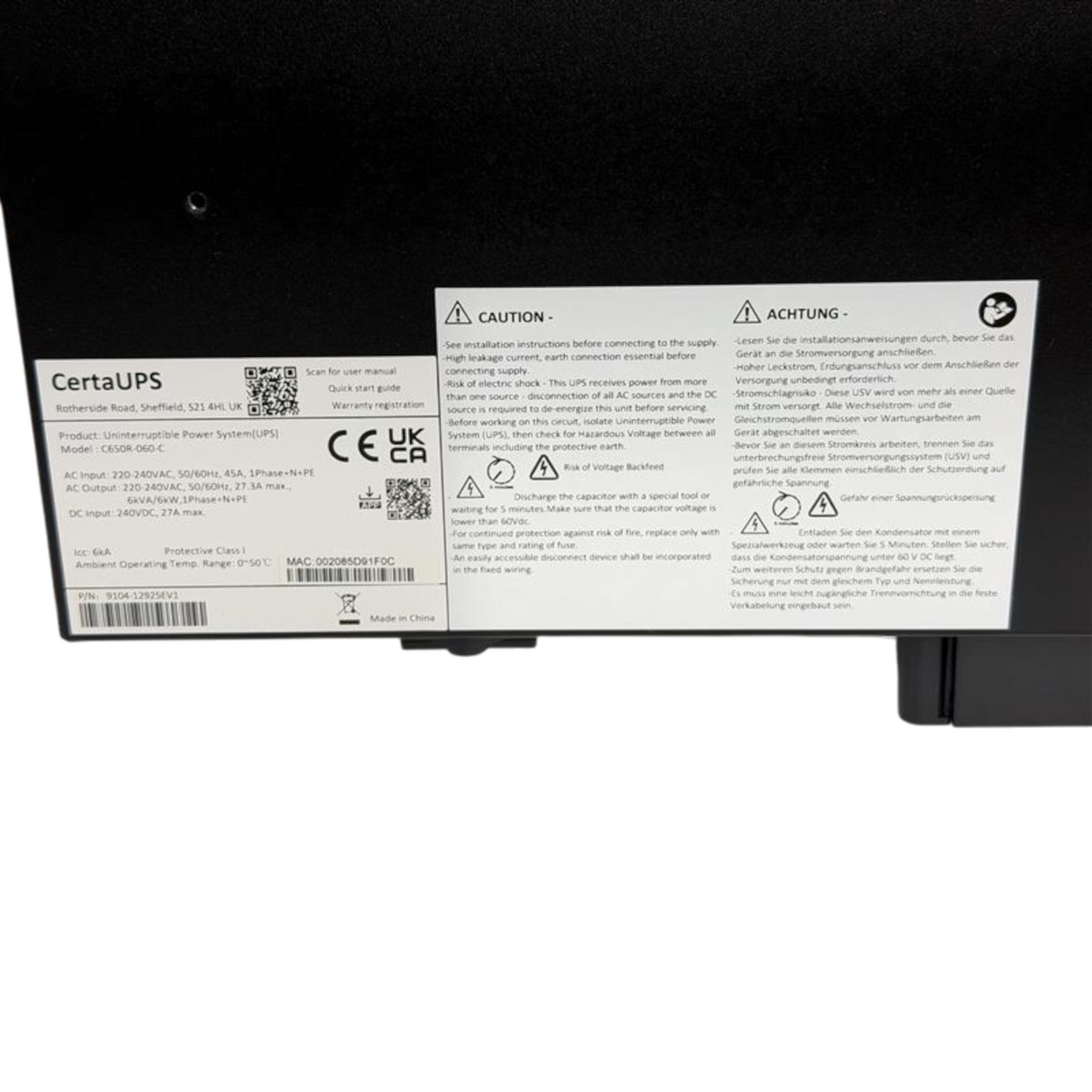 New CertaUPS C605R Online 6kVA / 6kW Single Phase Terminal Block UPS C650R-060-C