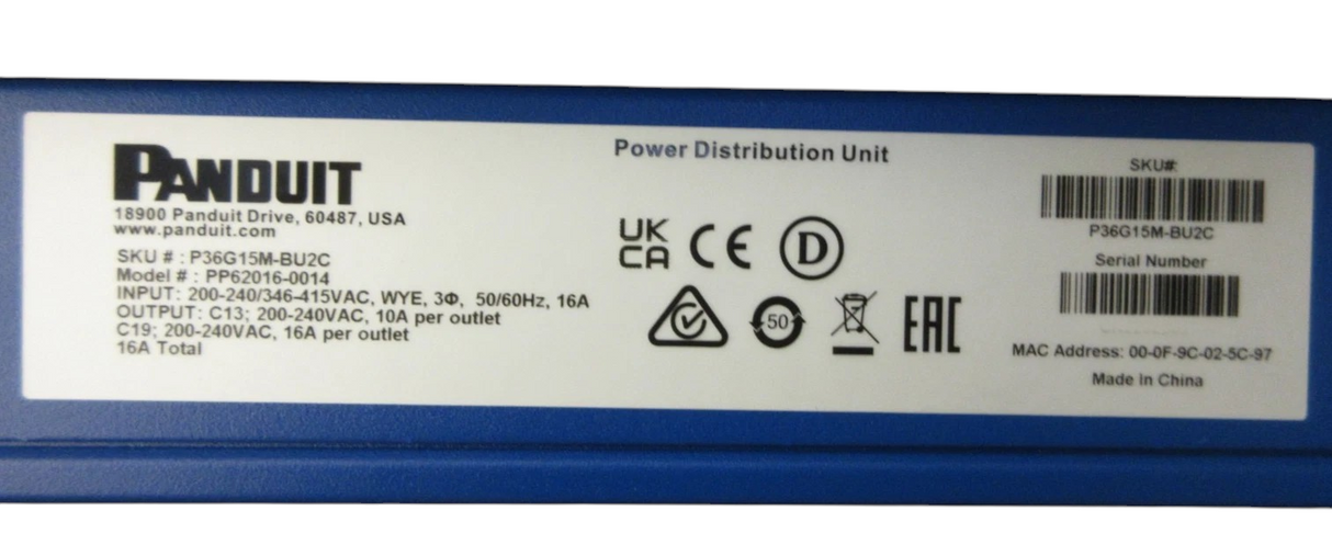 NEW Panduit 30xC13 6xC19 415V 3PH Switched Monitored Blue Rack PDU P36G15M-BU2C