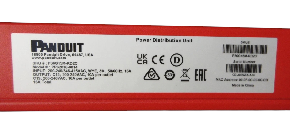 NEW Panduit P36G15M-RD2C 30xC13 6xC19 415V 3PH Switched Monitored Red Rack PDU