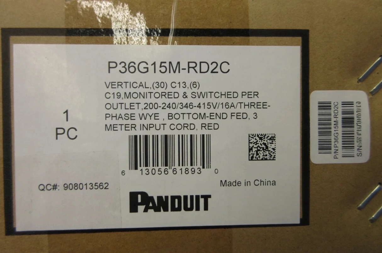 NEW Panduit P36G15M-RD2C 30xC13 6xC19 415V 3PH Switched Monitored Red Rack PDU