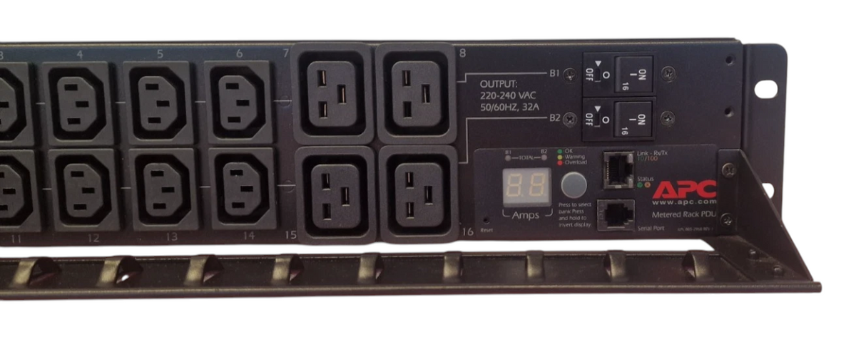 APC AP7822B 16-Way 12x C13 4x C19 Outlet 2U Rackmount 32A 1PH Metered PDU