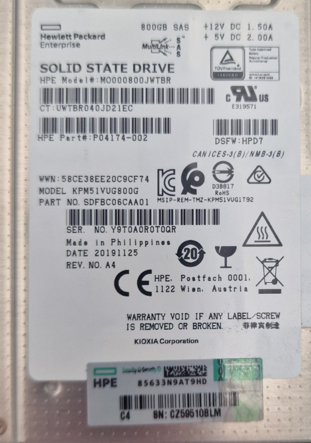 HP 800GB SAS 12G MU 2.5" SFF Hot-Plug Solid State Drive SSD N9X96A 841505-001