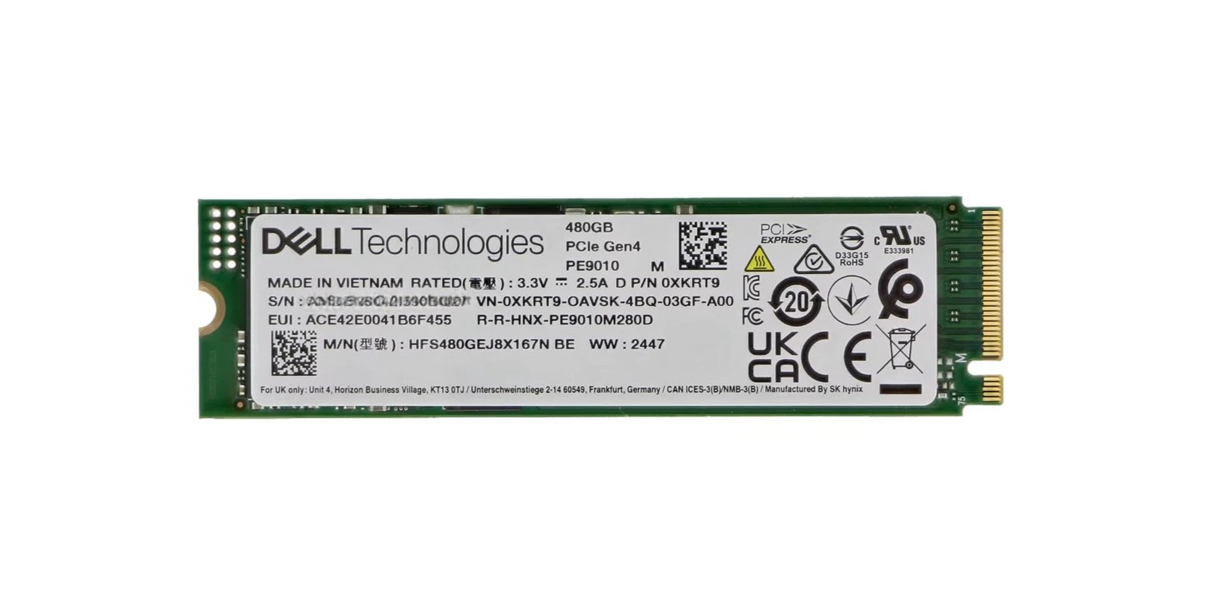 Dell 480GB PCIe 4.0 NVMe RI M.2 2280 Solid State Drive SSD XKRT9 HFS480GEJ8X167N