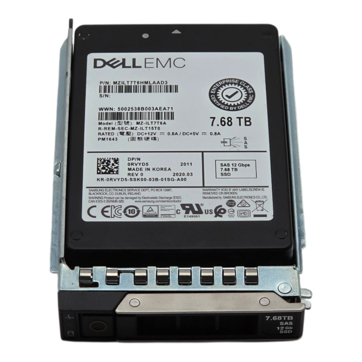 Dell RVYD5 7.68TB 12G SAS RI Read Intensive 2.5" SFF Enterprise SSD MZ-ILT7T6A