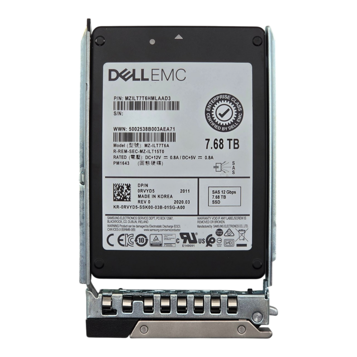 Dell RVYD5 7.68TB 12G SAS RI Read Intensive 2.5" SFF Enterprise SSD MZ-ILT7T6A