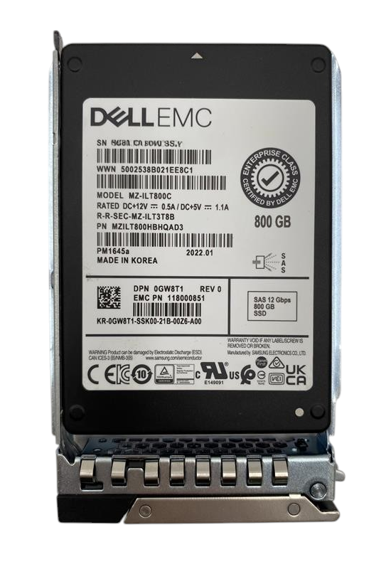 Dell 800GB SAS 12G MU TLC 2.5" SFF SSD + 14th-17th Gen Caddy GW8T1 MZ-ILT800C