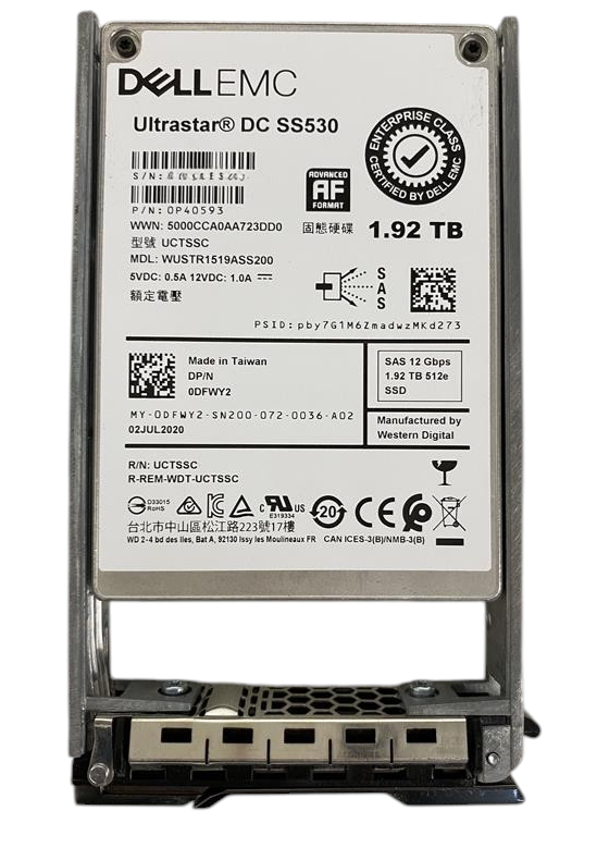 Dell Compellent 1.92TB 12G RI SAS 2.5" SSD + Caddy DFWY2 0DFWY2 WUSTR1519ASS200