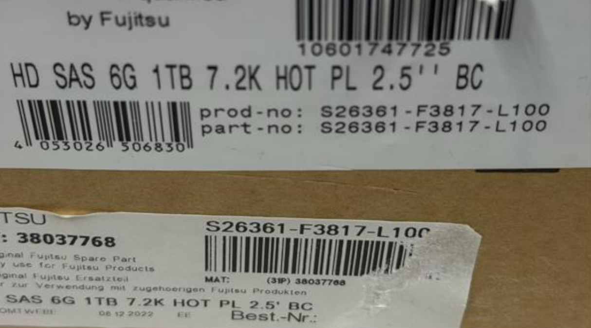 NEW Fujitsu 1TB SAS 6G 7.2k 2.5" Hot-Plug Hard Drive HDD S26361-F3817-L100