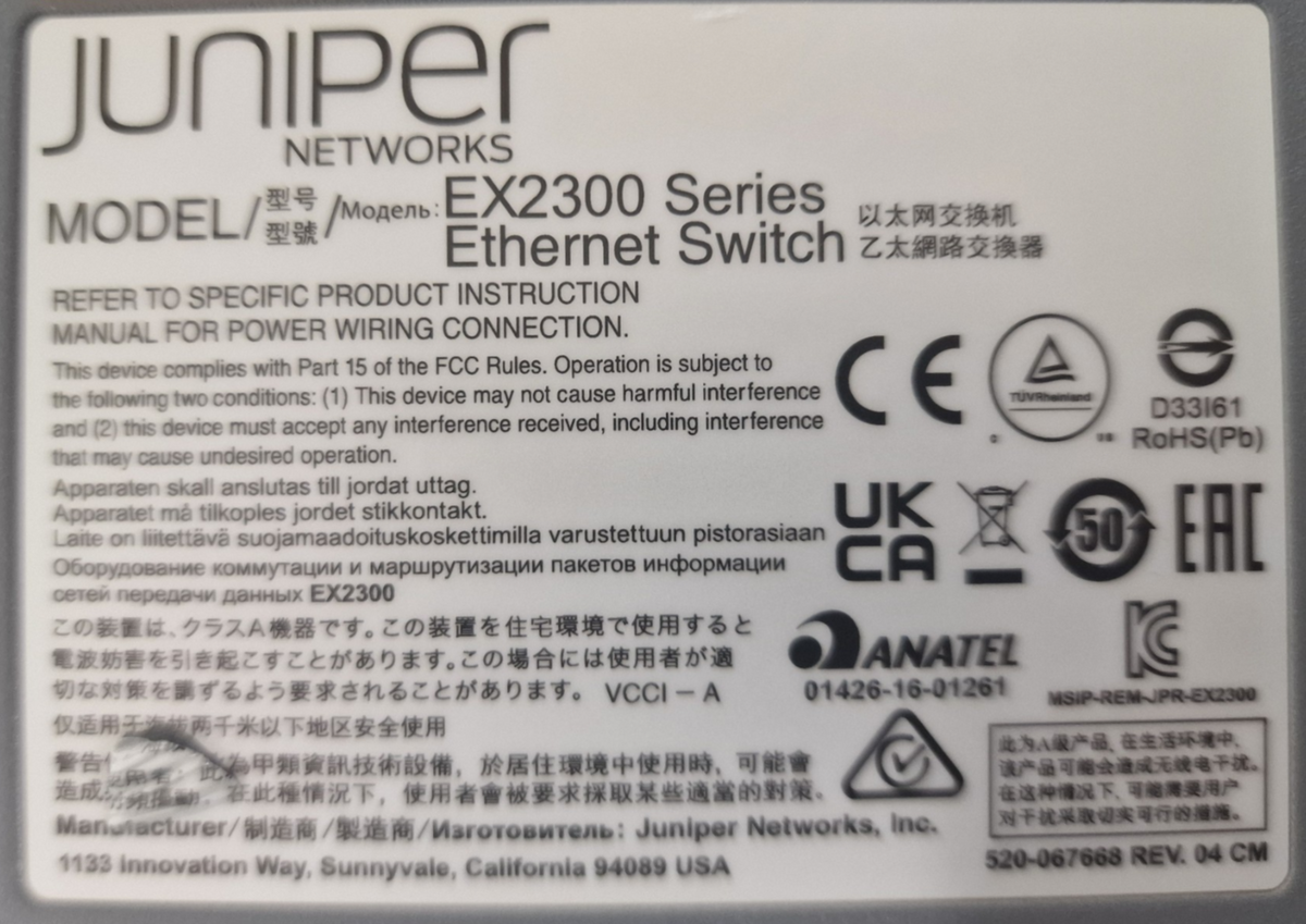 Juniper EX2300-24T EX2300 24x 1GbE 4x 10Gb SFP+ Layer 3 Managed Switch
