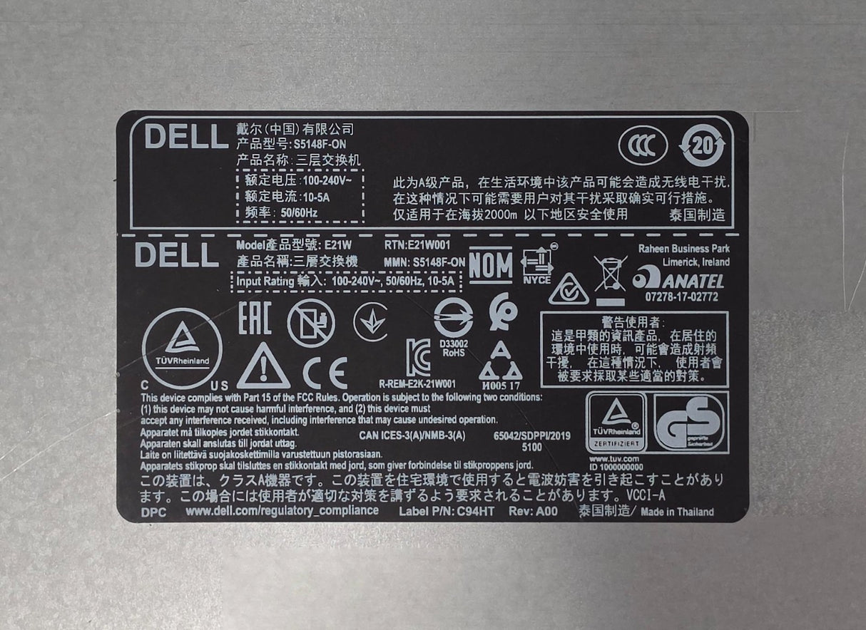 Dell PowerSwitch S5148F-ON 48x25Gb SFP28 6x100Gb QSFP28 L3 B2F Switch OS10