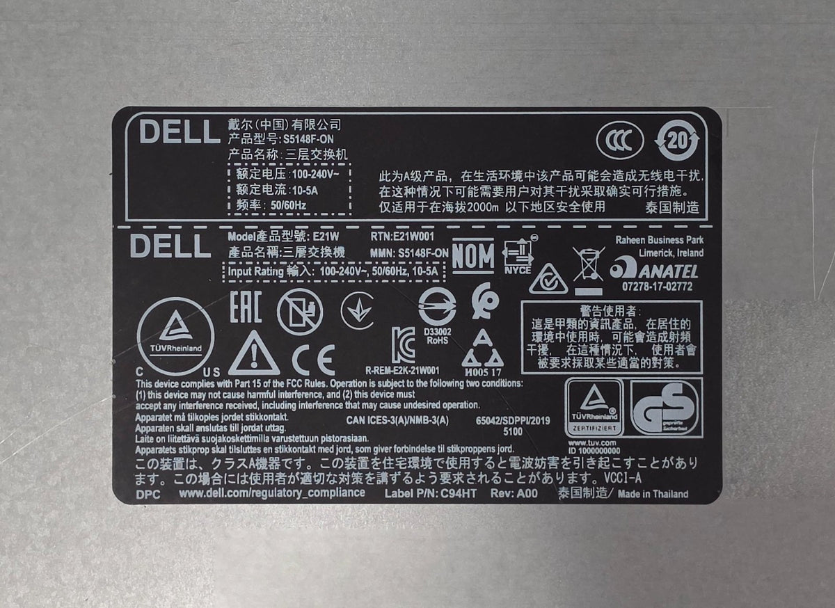 Dell PowerSwitch S5148F-ON 48x25Gb SFP28 6x100Gb QSFP28 L3 B2F Switch OS10
