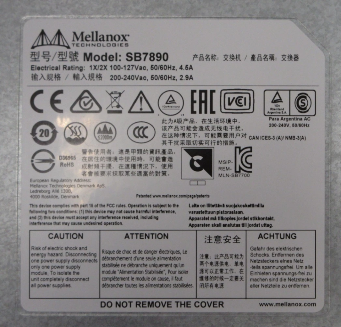 Mellanox SB7890 36x 100Gb QSFP28 Unmanaged InfiniBand B2F Switch 100-887-269-00
