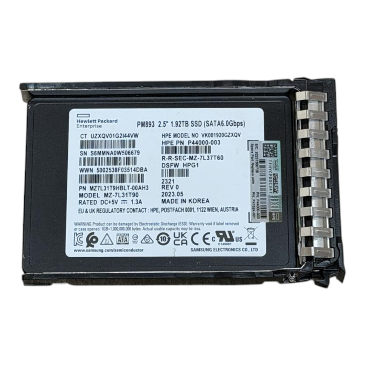 HPE 1.92TB SATA 6G RI TLC 2.5" SFF SSD + G10+ / G11 Caddy P40499-B21 P41524-001