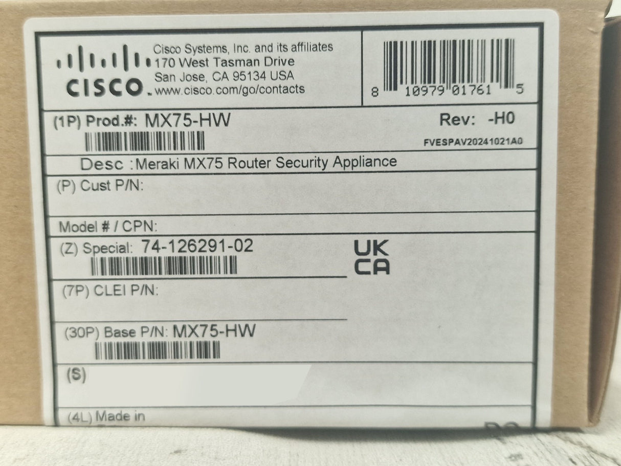 NEW Cisco Meraki MX75-HW Cloud Managed Security Firewall Appliance UNCLAIMED