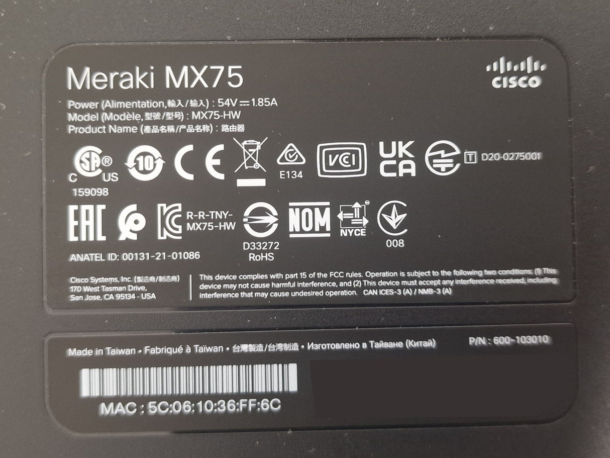 NEW Cisco Meraki MX75-HW Cloud Managed Security Firewall Appliance UNCLAIMED