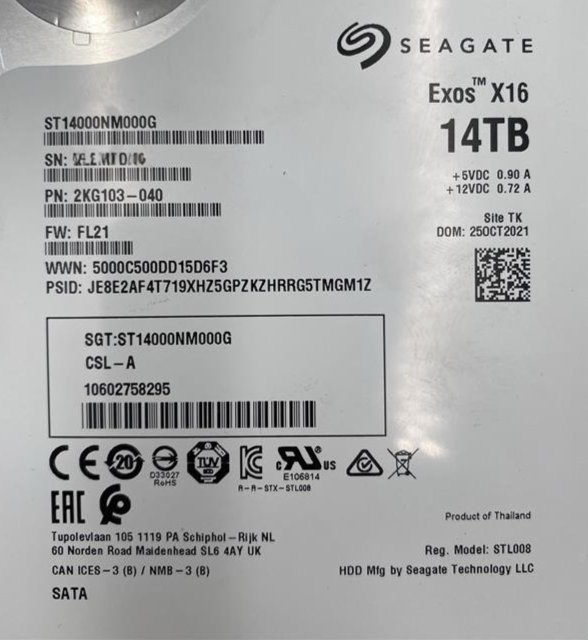 Fujitsu 14TB 7.2K 6G SATA 256MB Cache 3.5" LFF HDD with Caddy S26361-F5915-L140