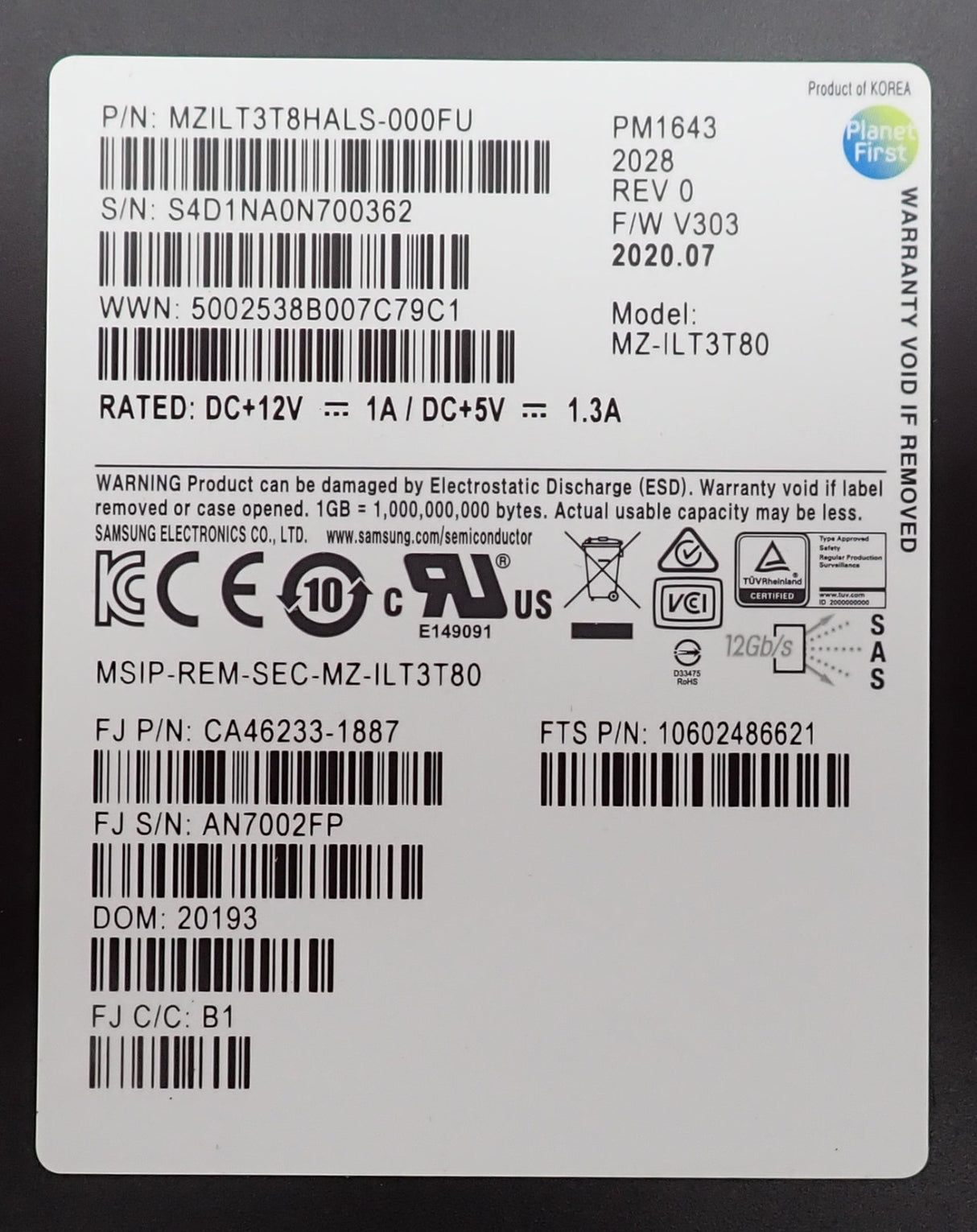 Fujitsu Eternus DX S3/S4 3.84TB SAS 12G 2.5" ETASATF-L SSD CA08226-E636