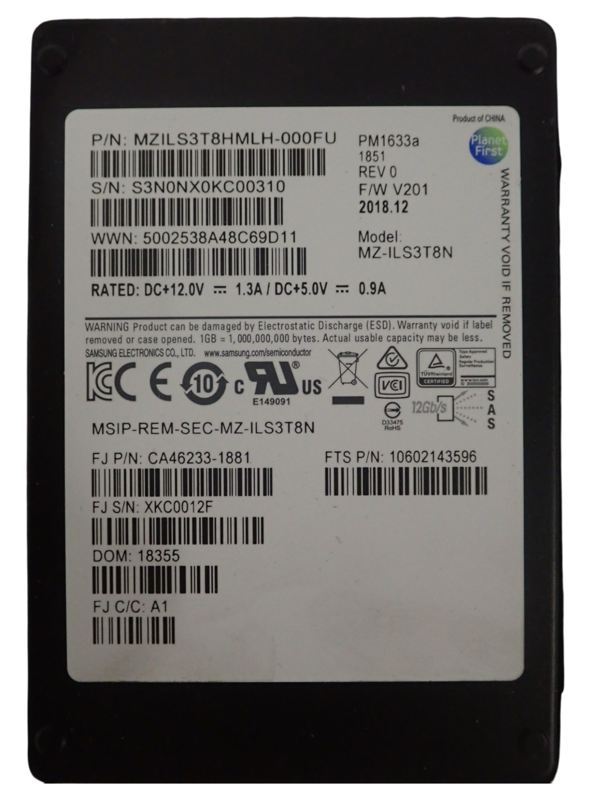 Fujitsu Eternus DX S3/S4/S5 3.84TB SAS 12G 2.5" ETASATF-L SSD CA08226-E926