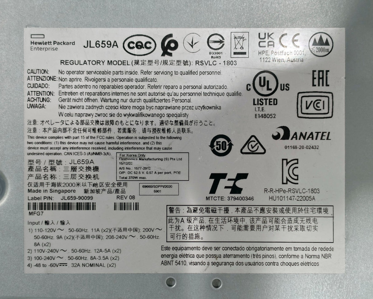 HPE Aruba JL659A 6300M 48x SR PoE 4x SFP56 F2B 2x Fans 2x PSU OS: FL.10.10.1070