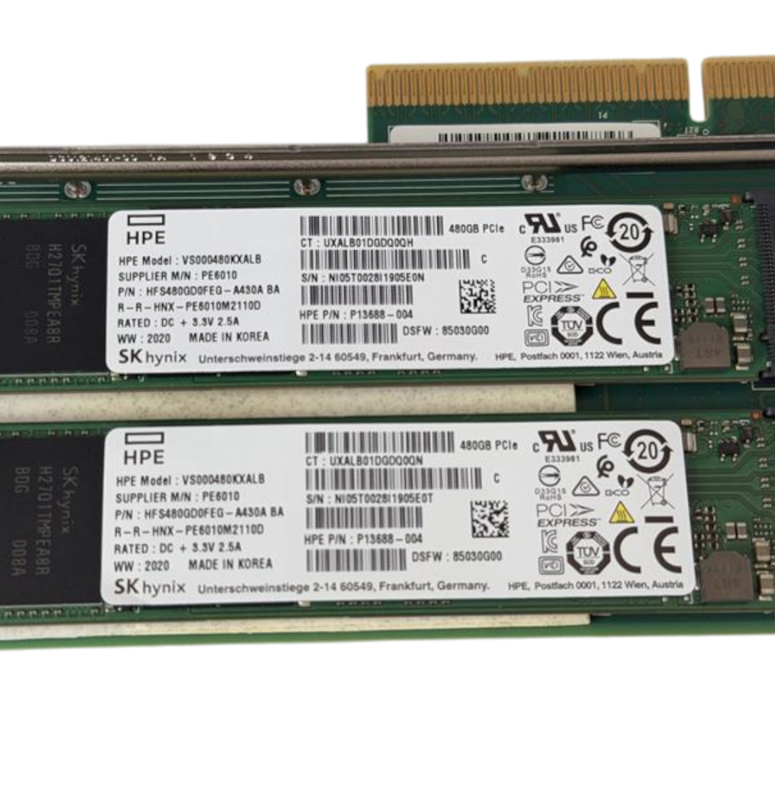 HPE NS204i-p Gen 10+ NVMe PCIe3 2x 480GB M.2 AIC OS Boot Device P12965-B21