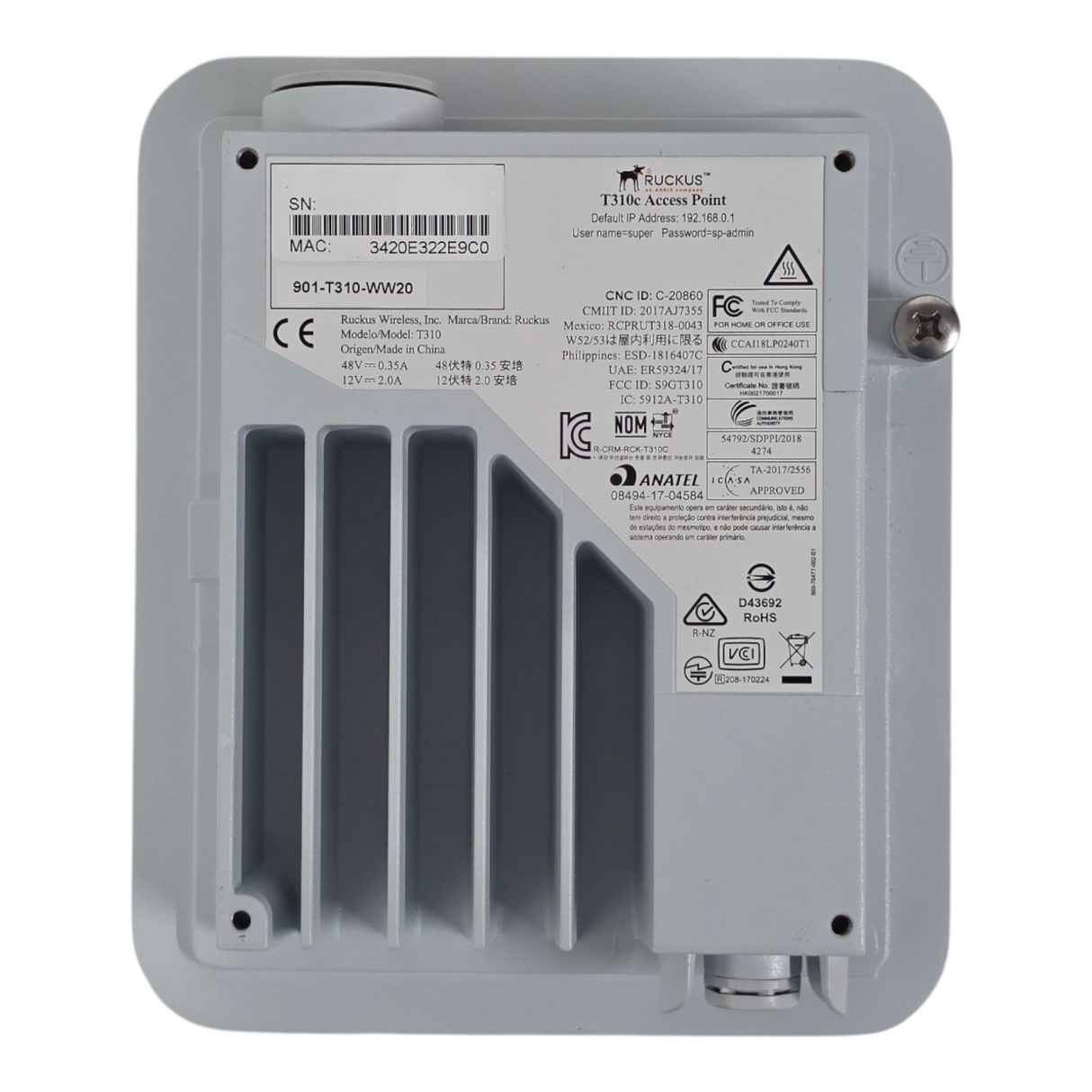 Ruckus T310 Wave 2 Outdoor 802.11ac 2x2:2 MIMO Wi-Fi Access Point 901-T310-WW20