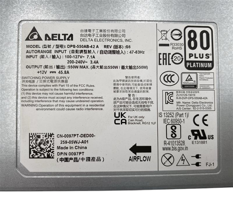 Dell Networking N2200 N3200 550W AC F2B Hot-Swap Power Supply PSU 097PT