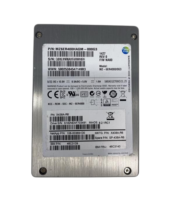 NetApp Samsung SM1625 400GB 6G SAS RI 2.5" SFF SSD Solid State Drive 108-00369