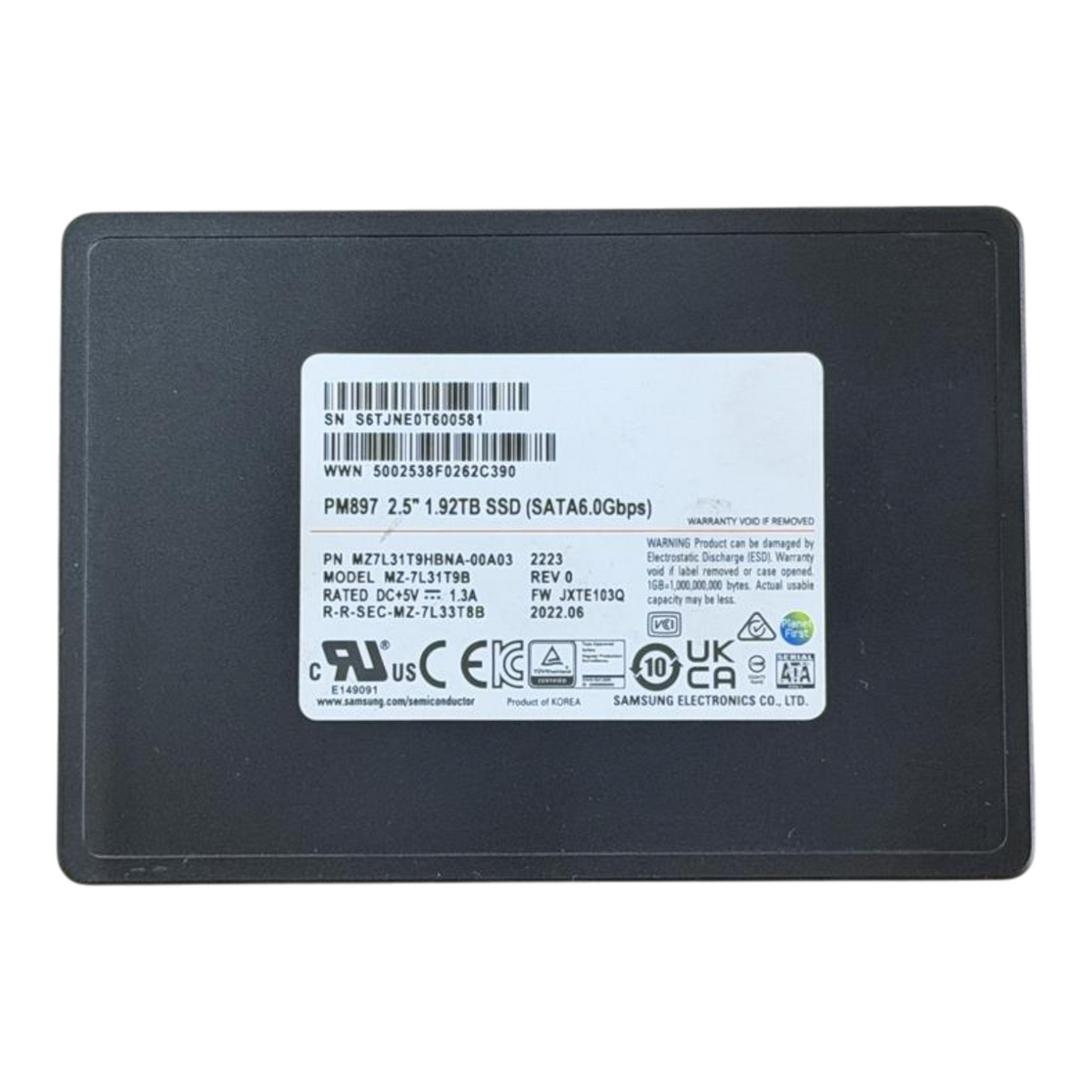 Samsung PM897 1.92TB SATA 6G 2.5" TLC Read Intensive SSD MZ7L31T9HBNA-00A03