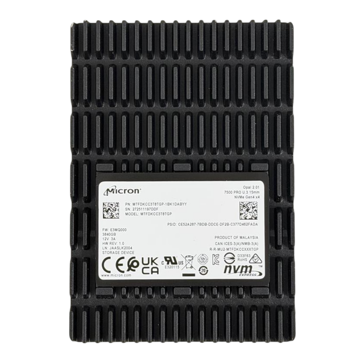 New Micron 7500 Pro 3.84TB NVMe PCIe 4.0 RI SED U.3 2.5" SSD MTFDKCC3T8TGP