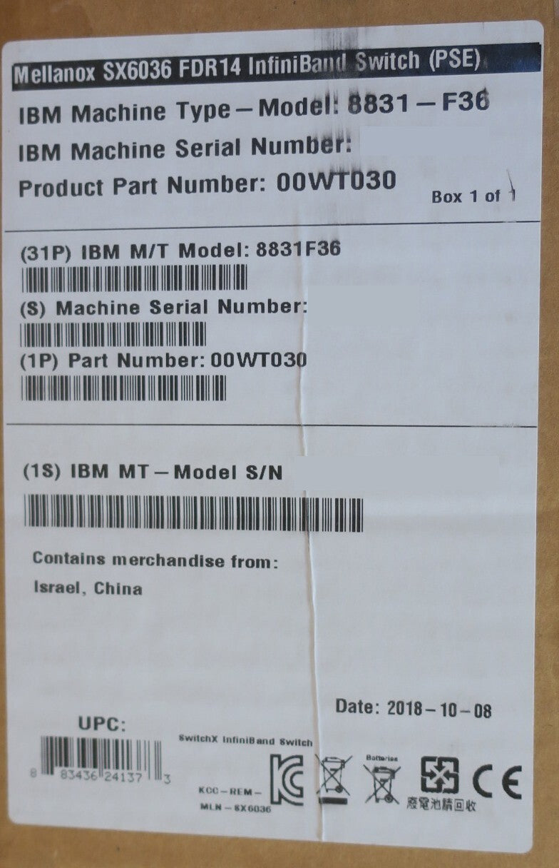 NEW IBM Mellanox SX6036 36x 56Gb/s QSFP FDR14 Infiniband Managed Switch 8831-F36