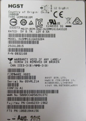 Fujitsu Eternus DX100/200 S3 S4 SSD MLC 2.5 1.6TB CA07670-E753 FTS: ETFSCH-L