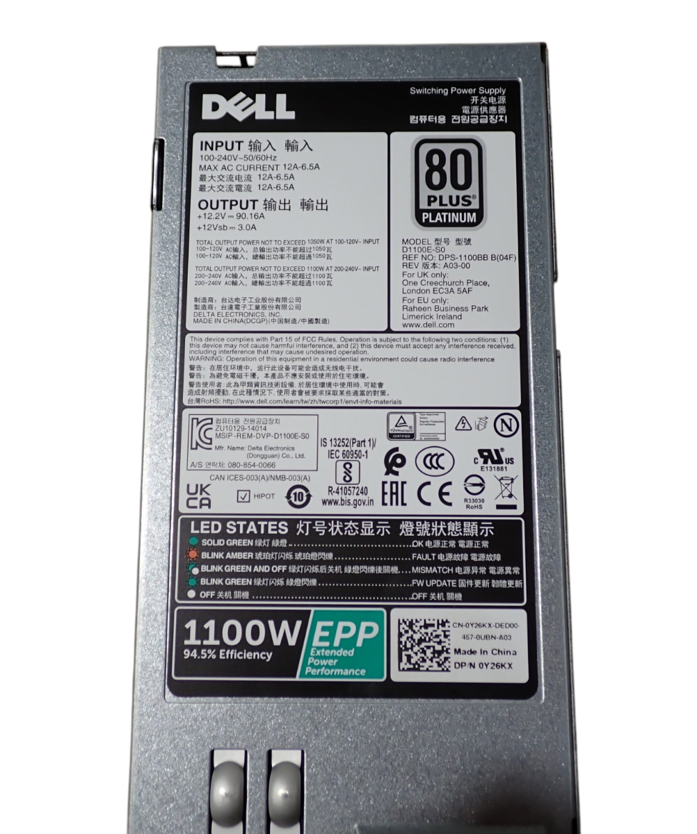NEW Dell 1100W 80+ Platinum Server Power Supply PSU for Gen 13th/14th - Y26KX