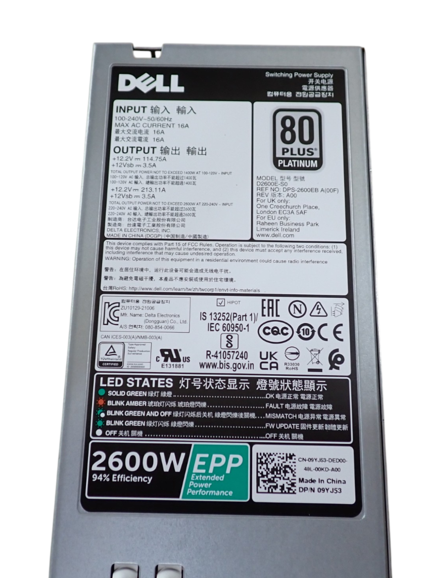 NEW Dell 2600 Watt 80+ Platinum Hot Swap Server Power Supply PSU - 9YJ53 09YJ53