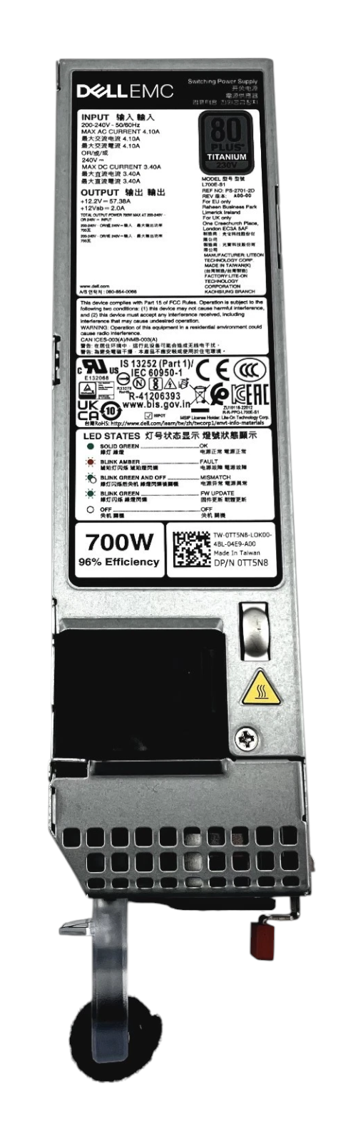 NEW Dell 700W 80+ Titanium 200-240V Hot Swap Power Supply TT5N8 For 15/16th Gen