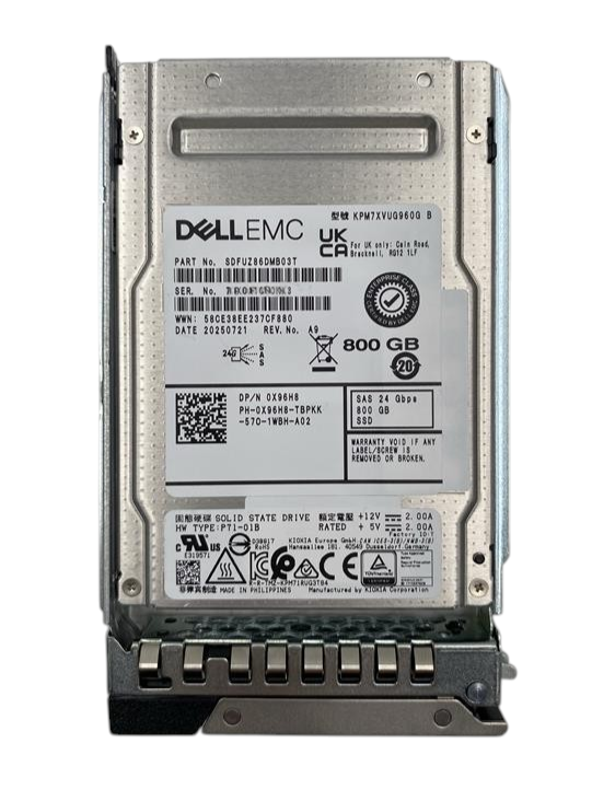 NEW Dell 800GB 24G SAS MU 2.5" Enterprise SSD + 14-17th Gen Caddy - X96H8 0X96H8