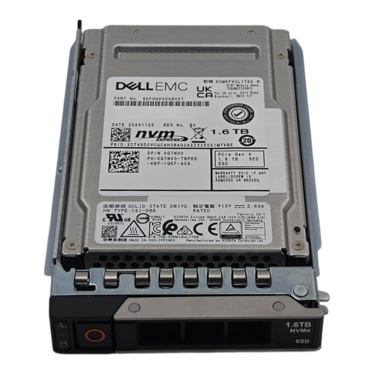 Dell G7N00 1.6TB NVMe PCIe U.2 Gen4 Mixed-Use MU TLC 2.5" SFF SSD KCM6FVUL1T60